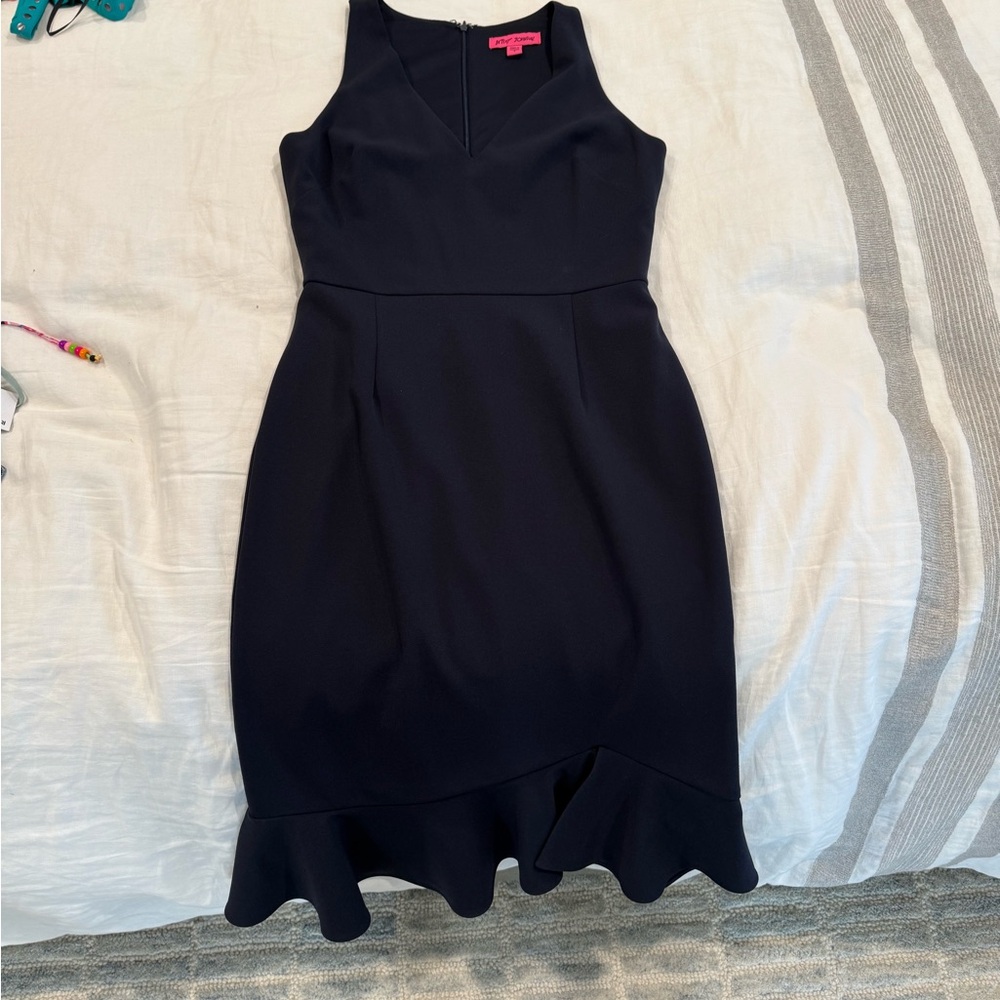 Betsey Johnson Navy Midi Dress with Ruffle Hem